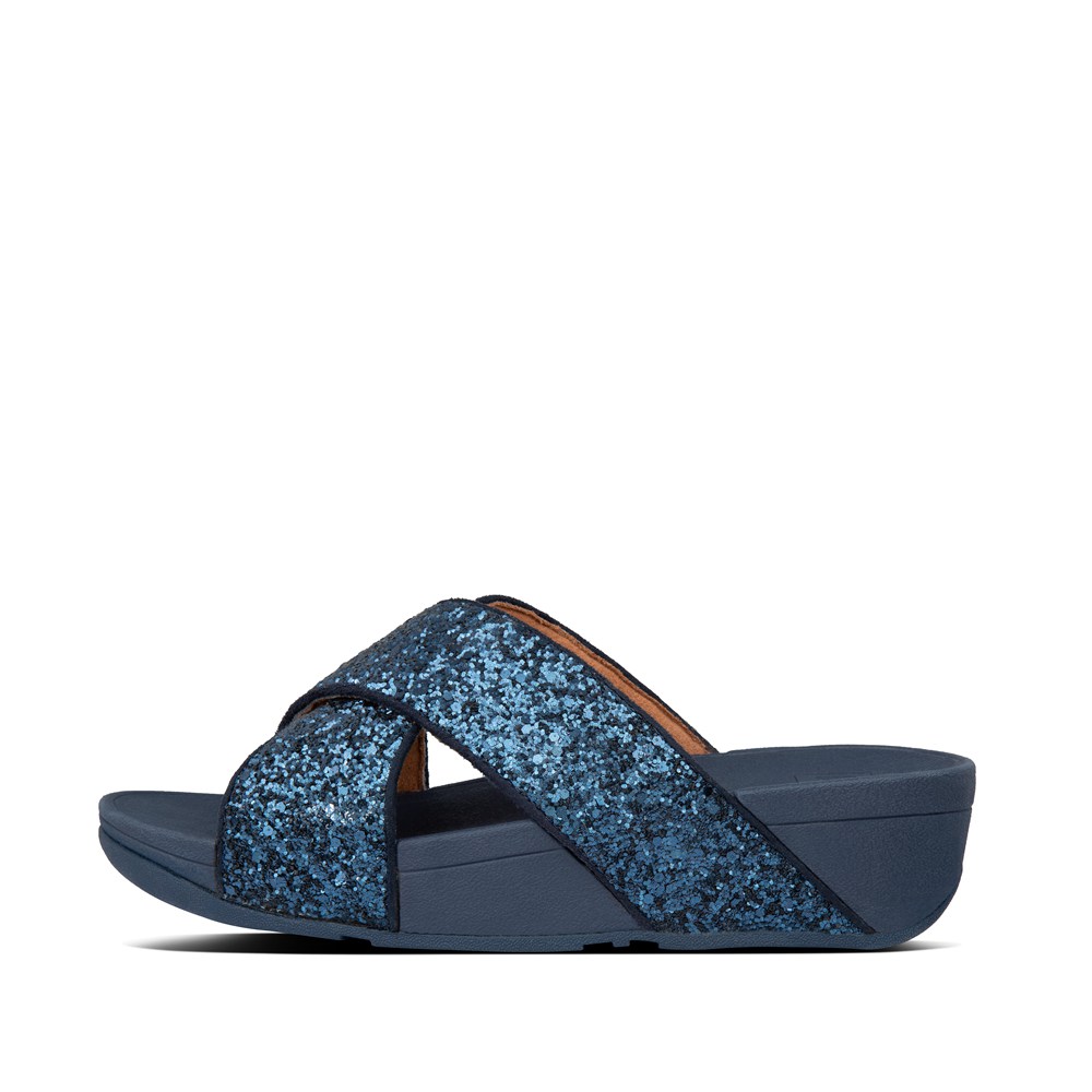 Fitflop Womens Slides Navy - Lulu Glitter Cross - 83RIFUCLP